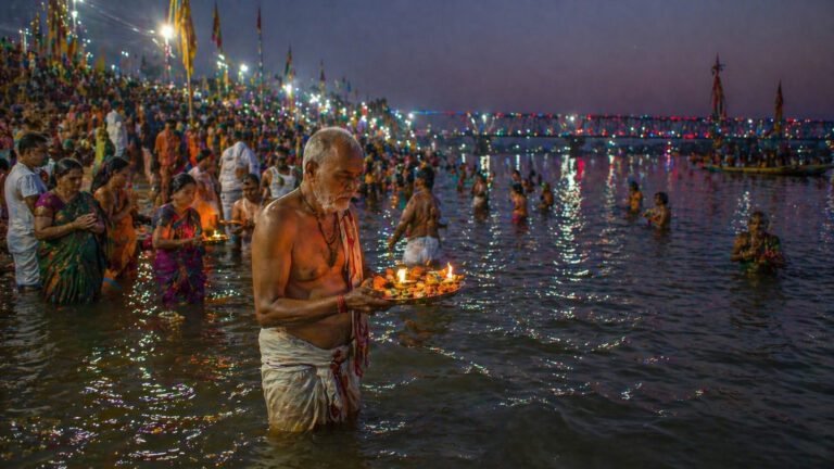 Kotilingala Ghat with Markandeya Swamy temple at night